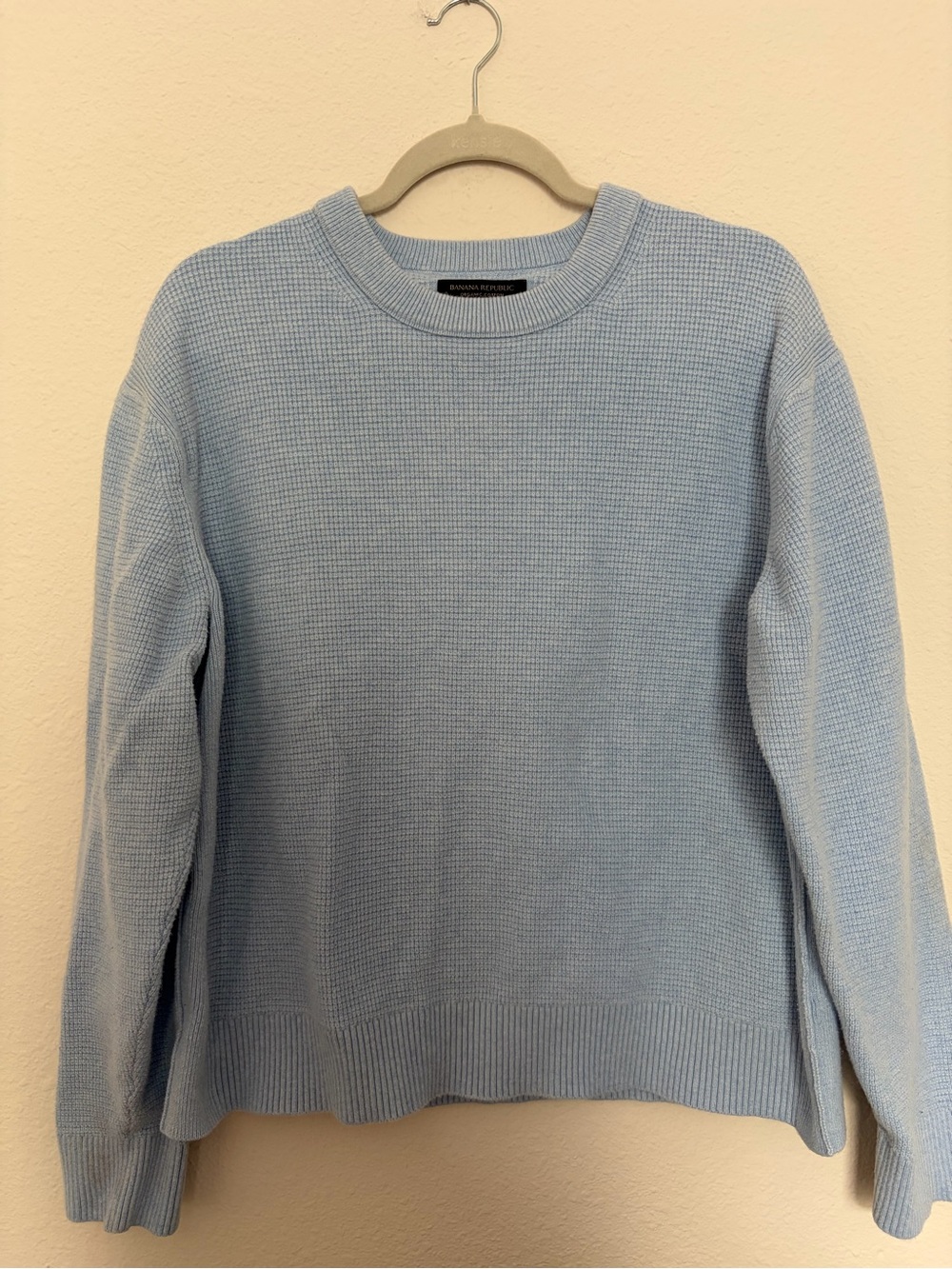 100% Cotton Banana Republic Light Blue Waffle-Knit Crewneck Sweater - Medium